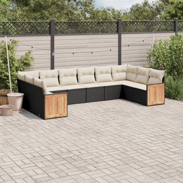 vidaXL Set Divani da Giardino 10pz con Cuscini in Polyrattan Nero