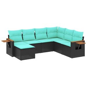vidaXL Set Divani da Giardino 7 pz con Cuscini Nero in Polyrattan