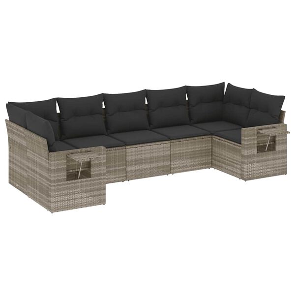 vidaXL Set Divani da Giardino 7pz con Cuscini Grigio Chiaro Polyrattan