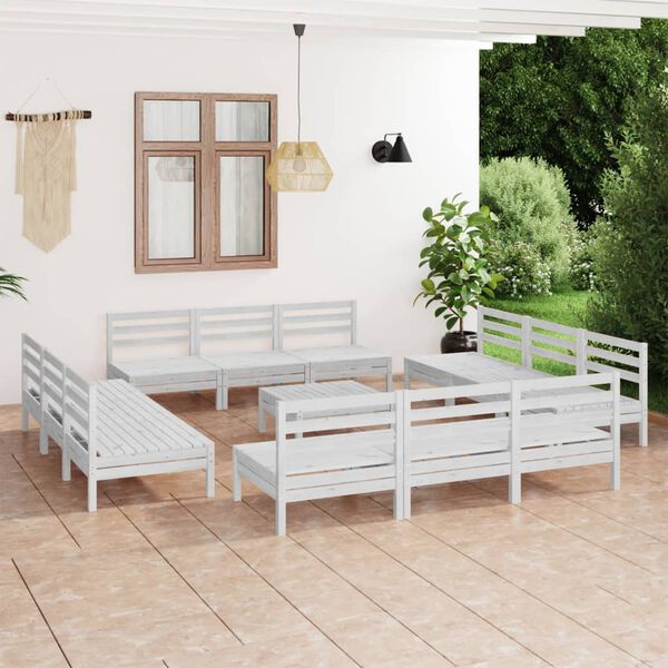 vidaXL Set Divani da Giardino 13 pz Bianco in Legno Massello di Pino