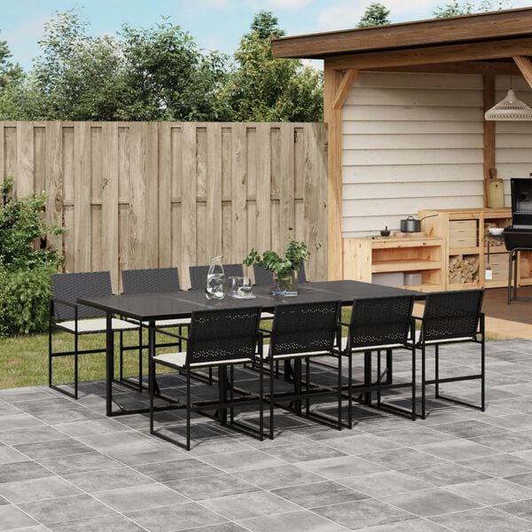 vidaXL Set da Pranzo da Giardino 9 pz con Cuscini Nero in Polyrattan
