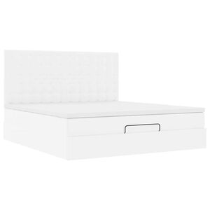 vidaXL Struttura Letto Pouf con Materasso Bianco 180x200 cm Similpelle