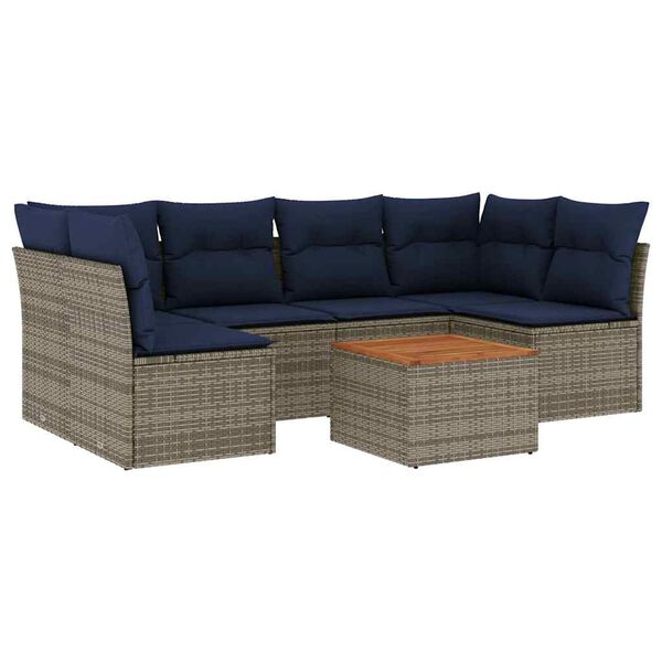 vidaXL Set Divani da Giardino 7 pz con Cuscini Grigio in Polyrattan