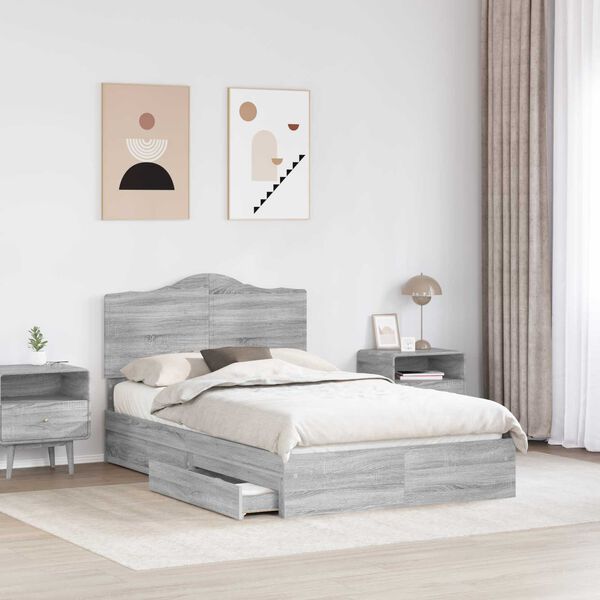 vidaXL Letto con Contenitore con testiera Grigio Sonoma 135 x 190 cm