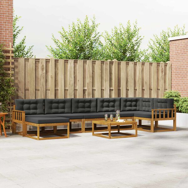 vidaXL Set di divani da esterno con cuscino 8 pcs Naturale e Antracite