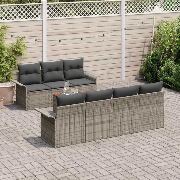 vidaXL Set Divano da Giardino con cuscino 8 pcs Grigio polyrattan