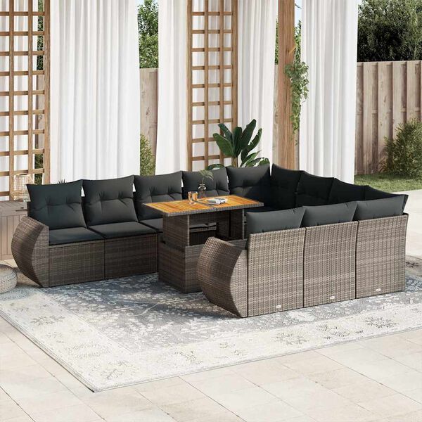 vidaXL Set Divani da Giardino 11 pz con Cuscini in Polyrattan Grigio