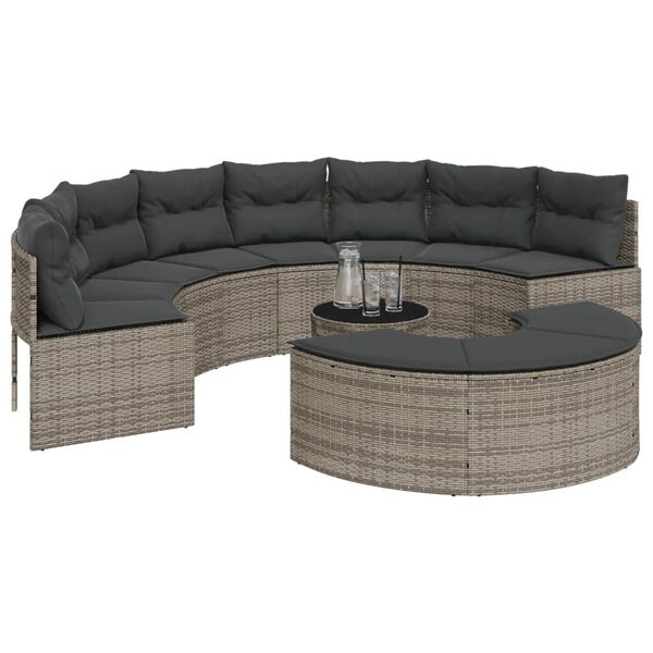 vidaXL Set Divani da Giardino Semicircolare 3 pz in Polyrattan Grigio
