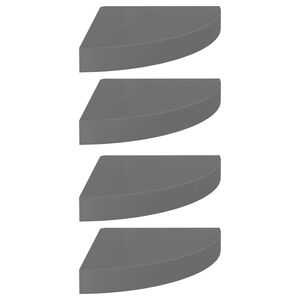 vidaXL Scaffali Angolari a Parete 4 pz Grigio Lucido 25x25x3,8 cm MDF