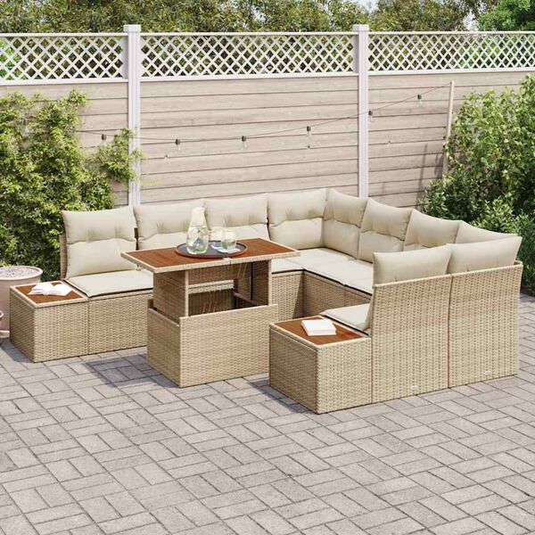 vidaXL Set da Pranzo per Giardino con cuscino 9 pcs Beige e Crema