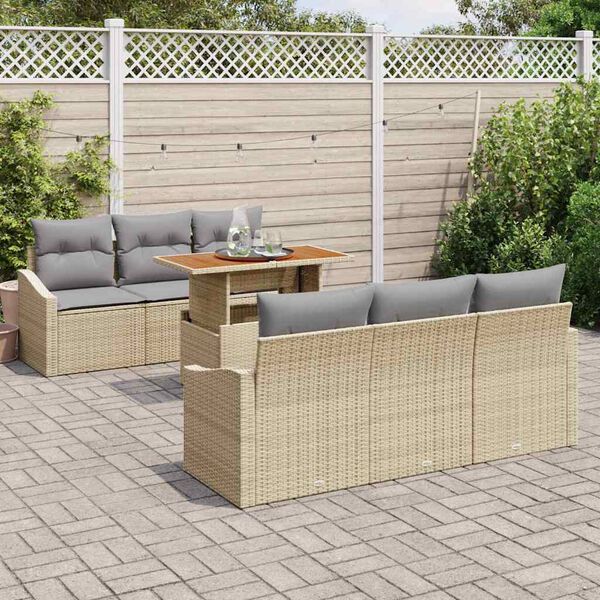 vidaXL Set Divano da Giardino 7 pcs Beige Poly Rattan