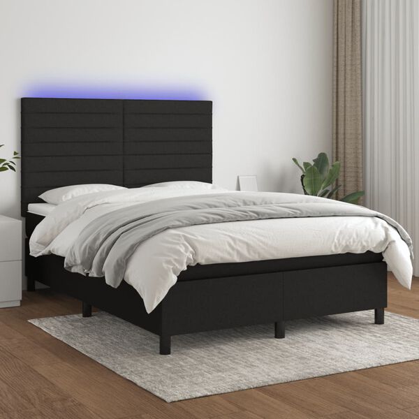 vidaXL Letto a Molle con Materasso e LED Nero 140x190 cm in Tessuto