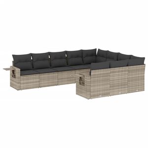 vidaXL Set Divano Giardino 10 pz con Cuscini Grigio Chiaro Polyrattan