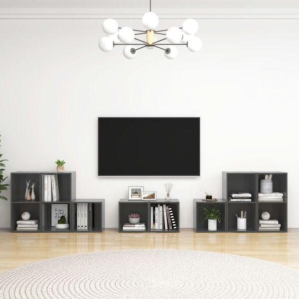 vidaXL Set Mobili TV 8 pz Grigio Lucido in Legno Multistrato