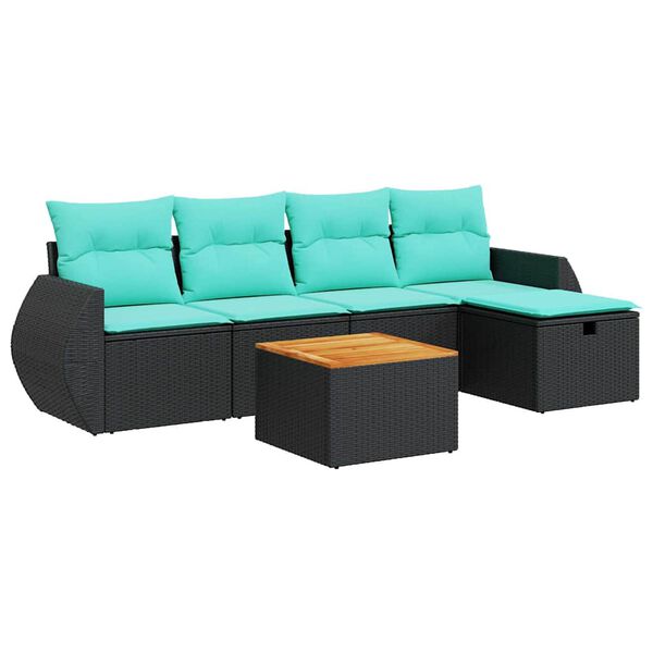 vidaXL Set Divano da Giardino 6 pz con Cuscini Nero in Polyrattan
