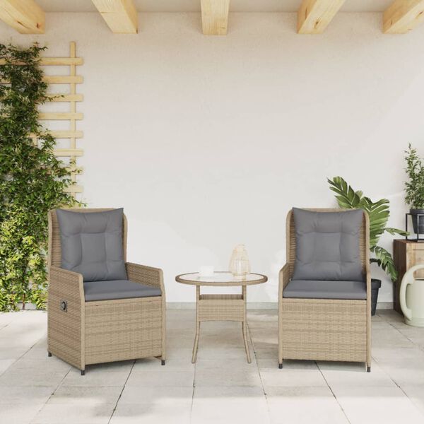 vidaXL Sedie da Giardino Reclinabili 2 pz Beige Polyrattan