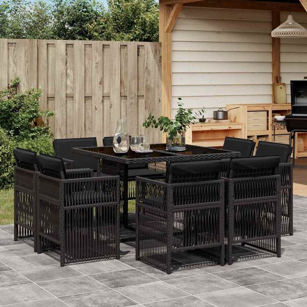 vidaXL Set da Pranzo da Giardino 9 pz con Cuscini Nero in Polyrattan