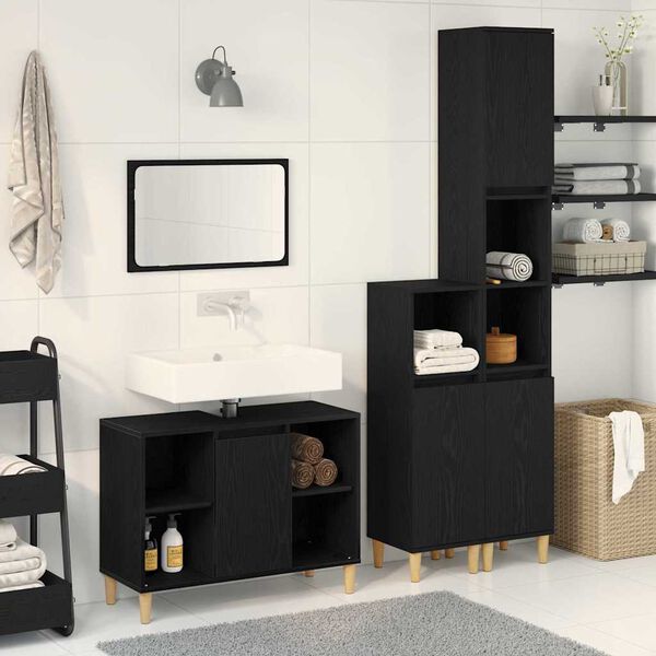 vidaXL Set di mobili per il bagno con porta 3 pcs Nero 60 x 30 x 60 cm