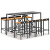 vidaXL Set Bar Giardino 9 pz Nero Polyrattan e Legno Massello Acacia