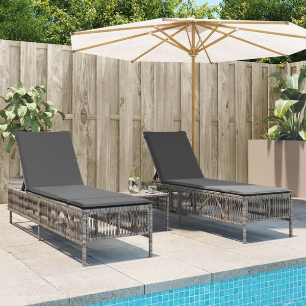 vidaXL Lettini Prendisole 2 pz con Tavolino Grigio in Polyrattan