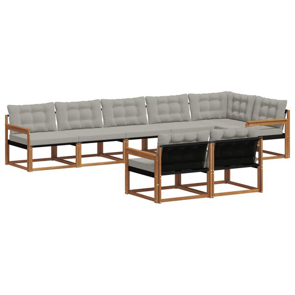 vidaXL Set di divani da esterno 8 pcs Grigio Naturale e Chiaro