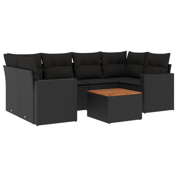 vidaXL Set Divani da Giardino con Cuscini 7pz Nero Polyrattan