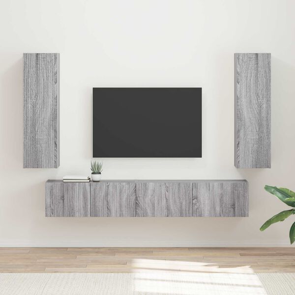 vidaXL Set mobile TV 3 pcs Grigio Sonoma Legno multistrato