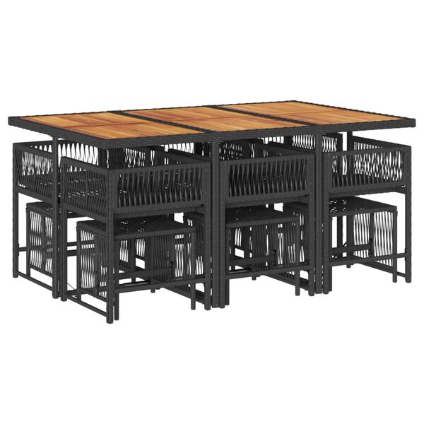 vidaXL Set da Pranzo da Giardino 11 pz con Cuscini in Polyrattan Nero