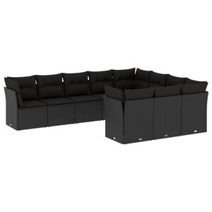 vidaXL Set Divani da Giardino 10pz con Cuscini in Polyrattan Nero