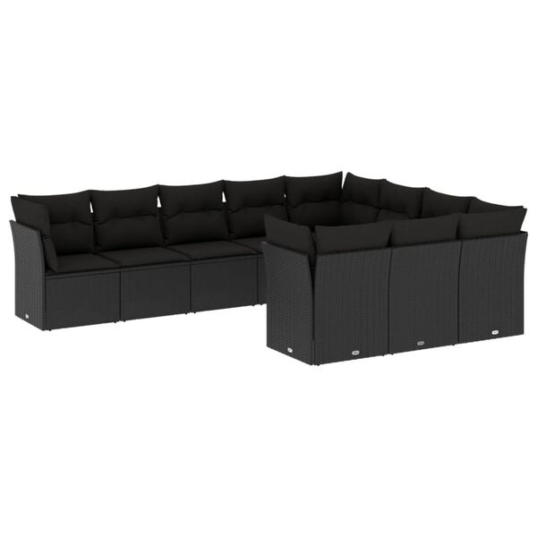 vidaXL Set Divani da Giardino 10pz con Cuscini in Polyrattan Nero