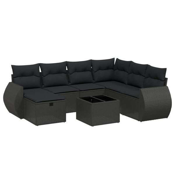 vidaXL Set Divani da Giardino con Cuscini 8 pz Nero in Polyrattan