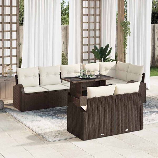 vidaXL Set di divani con cuscino 9 pcs Marrone e Crema polyrattan