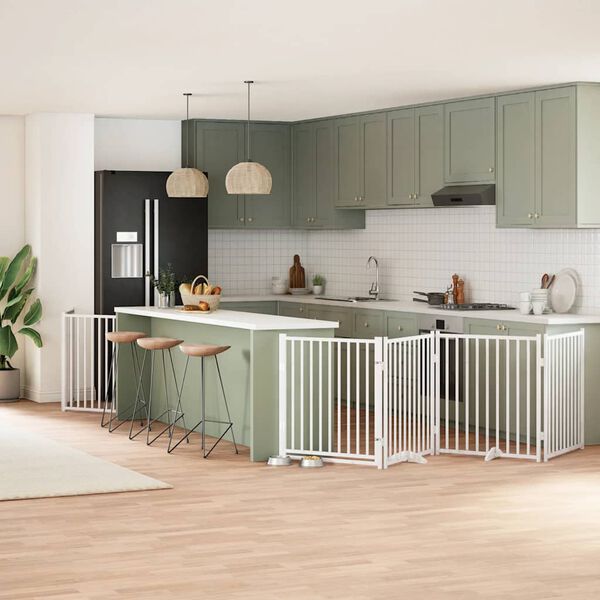 vidaXL Cancello Cani Porta Pieghevole Bianco 12 Pannelli 960 cm Pioppo