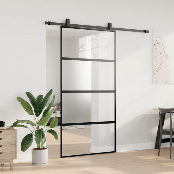 vidaXL Porta Scorrevole Ferramenta Nera 102,5x205 cm Vetro Temperato