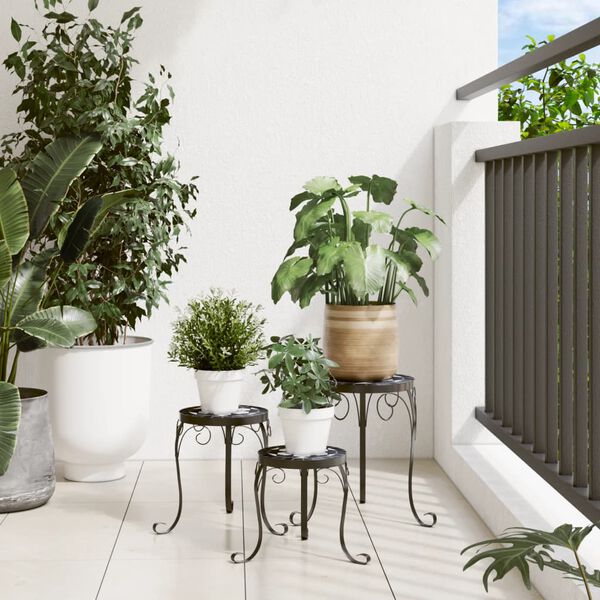 vidaXL Supporti per Piante 3 pz Nero e Bianco in Ceramica
