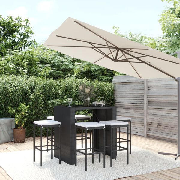 vidaXL Set Bar da Giardino 7 pz con Cuscini in Polyrattan Nero