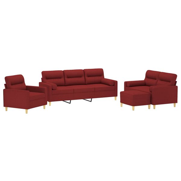 vidaXL Set di Divani 4 pz con Cuscini Decorativi Rosso vino Tessuto