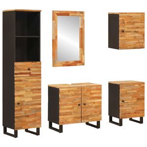 vidaXL Set da Bagno con porta 5 pcs Naturale Legno di mango massello