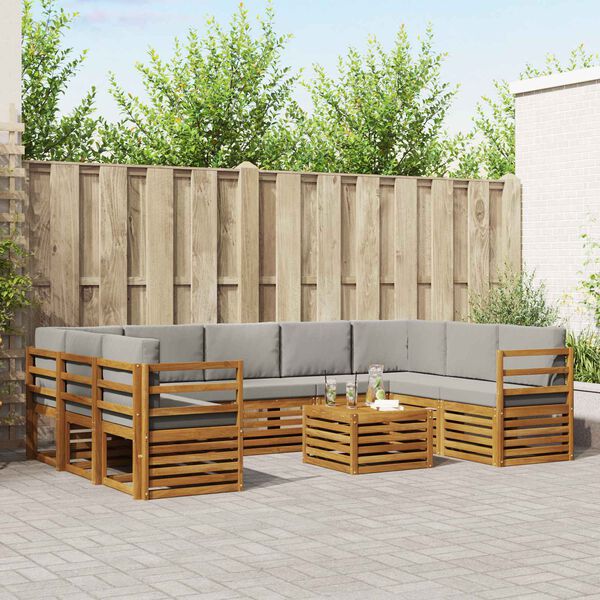 vidaXL Set divani con cuscino 10 pcs Grigio Naturale e Chiaro