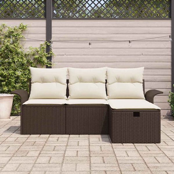 vidaXL Set Divano da Giardino con cuscino 4 pcs Marrone Poly Rattan