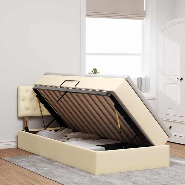 vidaXL Letto con contenitore e LED con led Crema 90 x 190 cm Tessuto