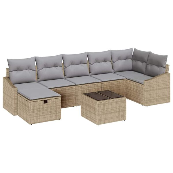 vidaXL Set di divani con cuscino con archiviazione Beige polyrattan