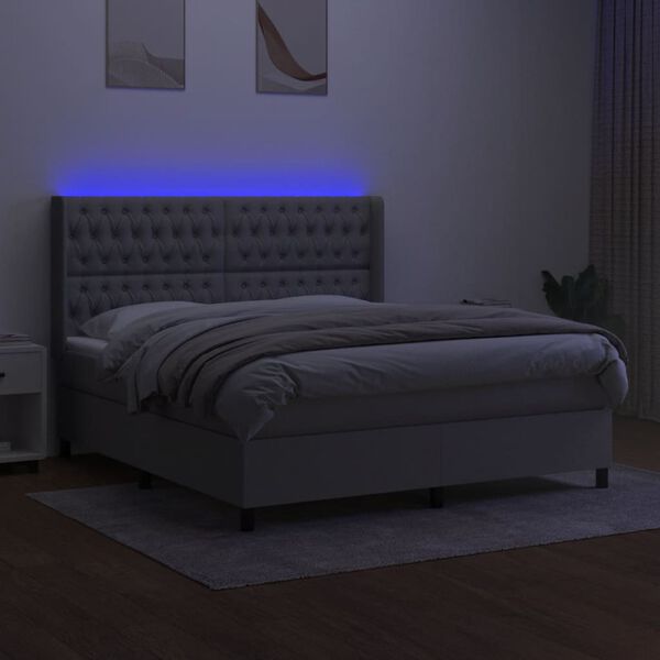 vidaXL Letto a Molle Materasso e LED Grigio Chiaro 160x200 cm Tessuto
