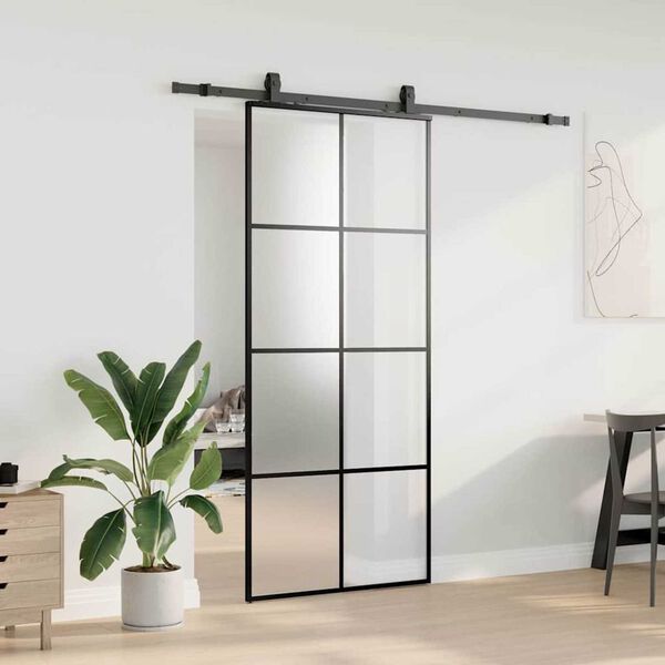 vidaXL Porta Scorrevole con Ferramenta Nera 90x205 cm in Vetro ESG
