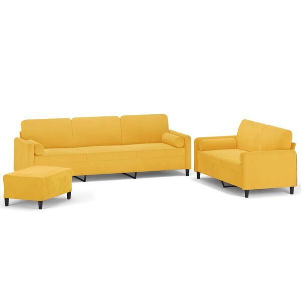 vidaXL Set di Divani 3 pz con Cuscini Decorativi Giallo in Velluto