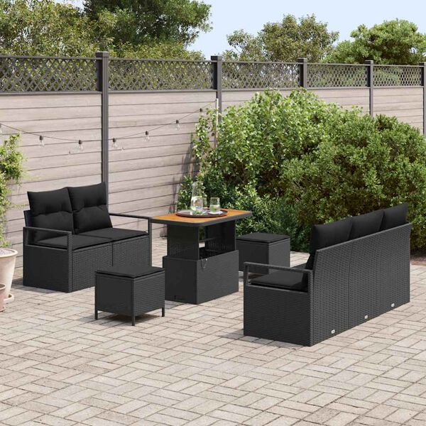 vidaXL Set Divano da Giardino con cuscino con archiviazione 8 pcs Nero