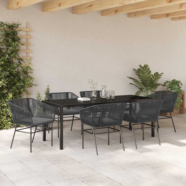 vidaXL Set da Pranzo per Giardino con cuscino 7 pcs Nero