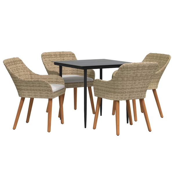 vidaXL Set da Pranzo per Giardino con cuscino 5 pcs Beige polyrattan