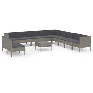 vidaXL Set Divani da Giardino 12 pz con Cuscini in Polyrattan Grigio