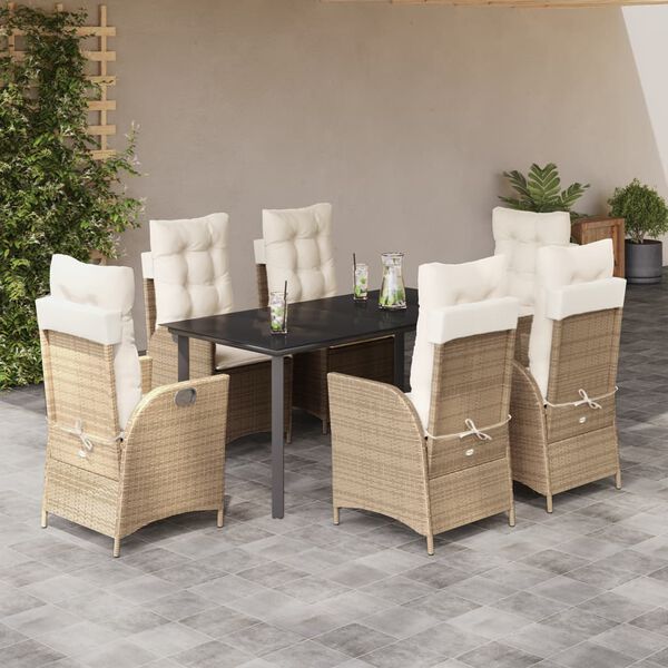 vidaXL Set da Pranzo da Giardino 7 pz con Cuscini Beige in Polyrattan